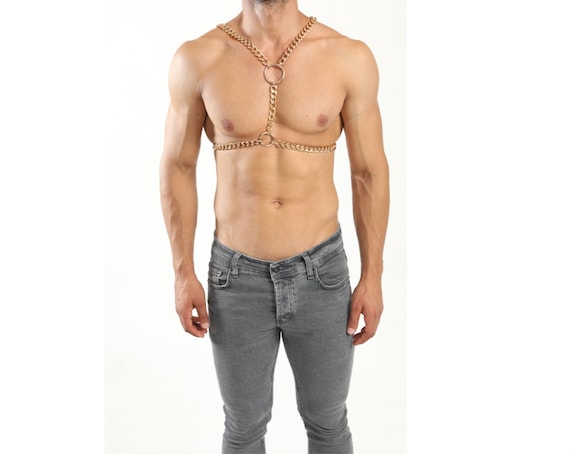 ゴールドボディチェーンハーネス、メンズコスチュームジュエリー