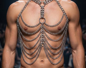 Gold Body Chain Harness :in gold und silber Party Outfit