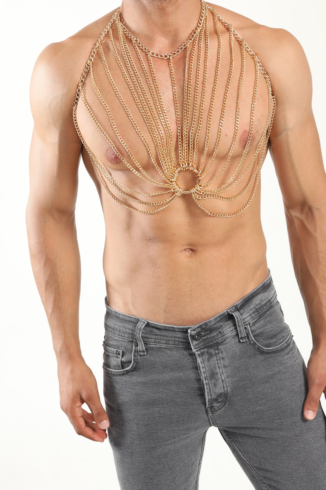 Body Chain Men Silver Bodychain Man Harness Men Jewelry Larp Etsy