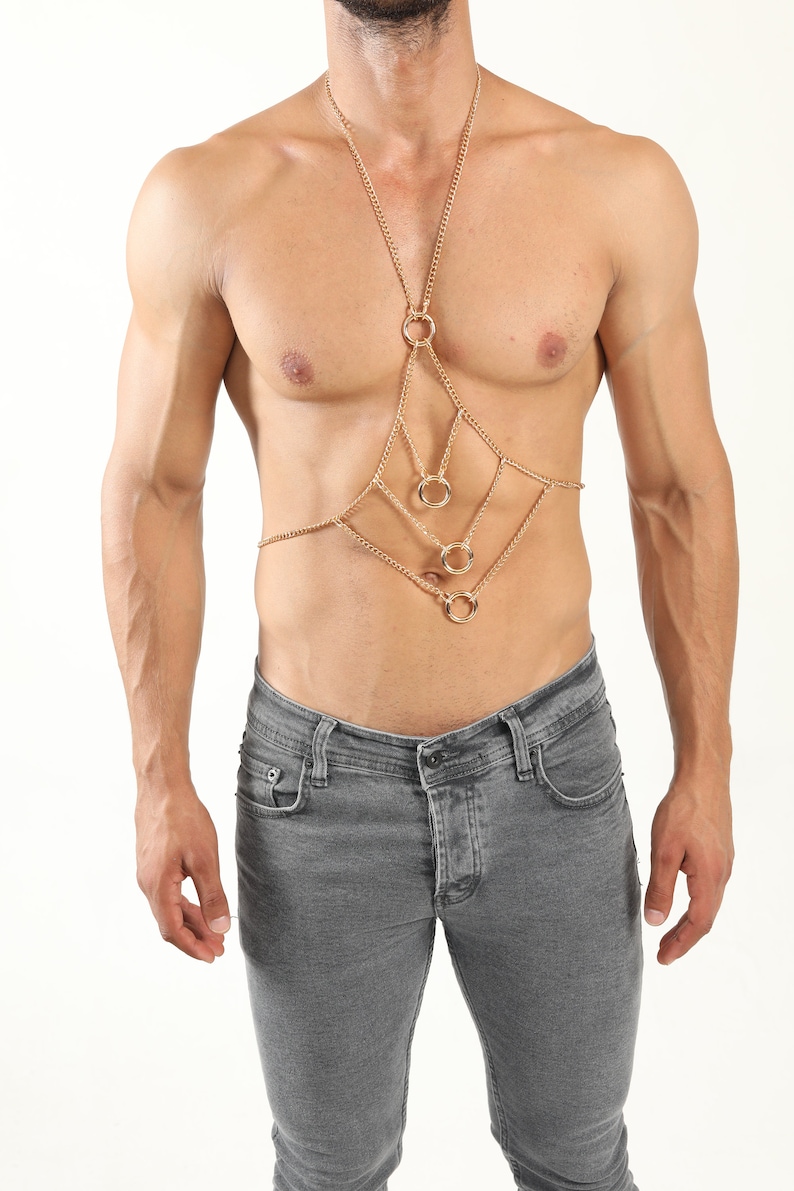 Body Chain Men Gold Bodychain Man Harness Men Jewelry Larp Etsy