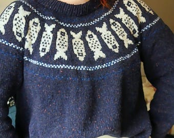 Tin Can Cosy Worsted Fish Colour Work Sweater PDF pattern