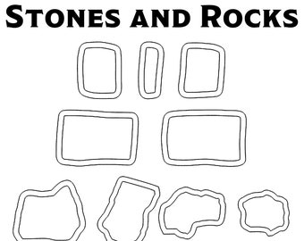 Stones and rocks collection vector clipArt graphics line art ai, svg, dxf, lbrn