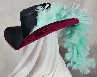 Dracule Mihawk Hat One Piece Cosplay | Custom Handmade Vegan Leather & Damask Velvet | High Quality Pirate Hat