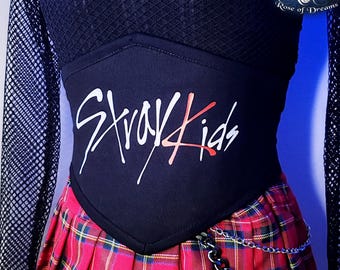 Stray Kids Logo Underbust Corset - Kpop Concert Outfit Accessory - SKZ Fanmade Stage Gear - Aesthetic Idol Fashion - Handmade Gift for Stays