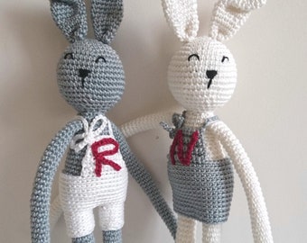 Personalised bunny toy, curtain tie back, twins, nursary decoration