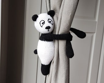 Handmade Crochet Panda Curtain Tieback: Black & White Nursery Decor