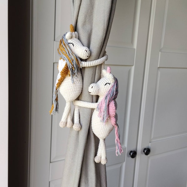 Flying Unicorn Set of 2 Nursery decor curtain tie backs, baby girl, Children's room, newborn, new parents gift, amigurumi, baby unicorn