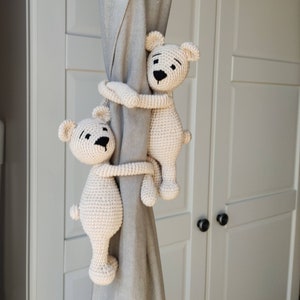 Set di due fermatende per tende da cameretta per bambini, decorazione per cameretta, orsacchiotto all&#39;uncinetto, fermatende a forma di animale, regalo per neonati