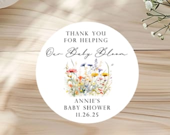Baby In Bloom Baby Shower Favor Labels | Baby Shower Sticker | Custom Baby Shower Labels | Personalized Baby Shower Stickers | Baby In Bloom