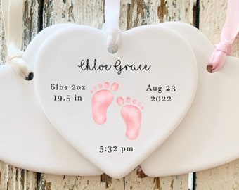 Newborn Birth Stats Ornament , Nursery Decoration , Baby Keepsake , Baby Ornament , Baby Feet Ornament , Newborn Footprints ,