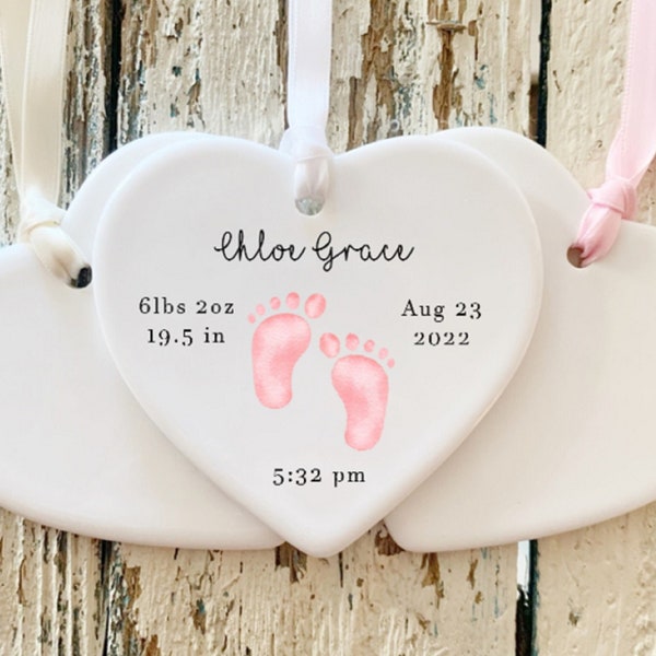 Newborn Birth Stats Ornament , Nursery Decoration , Baby Keepsake , Baby Ornament , Baby Feet Ornament , Newborn Footprints ,