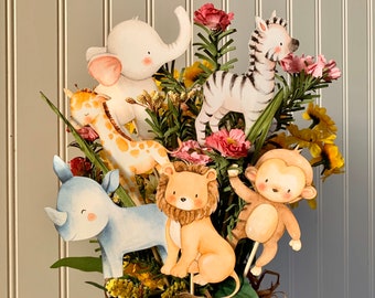 pink safari baby shower centerpiece