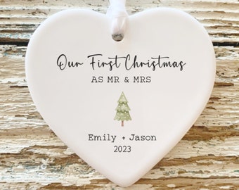 Mr and Mrs Christmas Ornament / Personalized Wedding Gift / First Christmas Married Ornament / Newlywed Gift / Our First Christmas Ornament