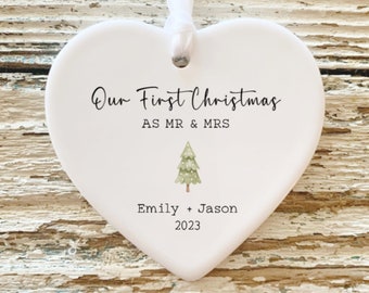 Mr and Mrs Christmas Ornament / Personalized Wedding Gift / First Christmas Married Ornament / Newlywed Gift / Our First Christmas Ornament