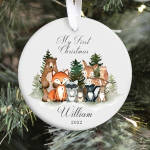 Personalized Woodland Animal Ornament , My First Christmas / Christmas Ornament / Kids Ornament / Name Ornament/ Stocking Stuffer/ Baby Gift