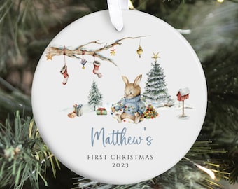 Baby's First Christmas Ornament ~ My First Christmas Ornament ~ Baby Bunny Christmas Ornament ~ Woodland Baby Ornament ~ First Christmas