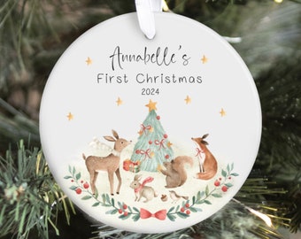 Personalized Baby Woodland Animal Ornament , My First Christmas / Christmas Ornament / Kids Ornament / Stocking Stuffer/ Baby Gift