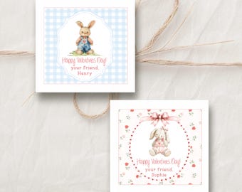Tarjetas de San Valentín para niños ~ Tarjetas de conejito ~ Recuerdos escolares de San Valentín ~ Pegatinas de San Valentín ~ Etiquetas de San Valentín ~ Etiquetas de regalo personalizadas