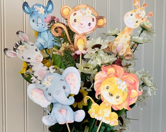 pink safari baby shower centerpiece