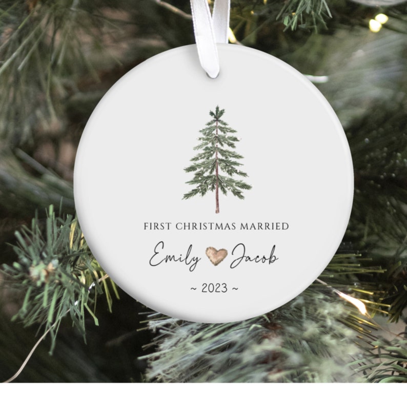 First Christmas Married Ornament Mr Mrs Ornament Personalized Wedding Gift Newlywed Christmas Gift Our First Christmas Ornament Tree Picture 2