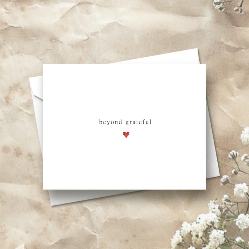 Tiny Red Heart Thank You Cards | Red Heart Beyond Grateful Cards | Minimalist Thank You Cards | Flat Cards With Envelopes | Heart Notecards Beyond Grateful