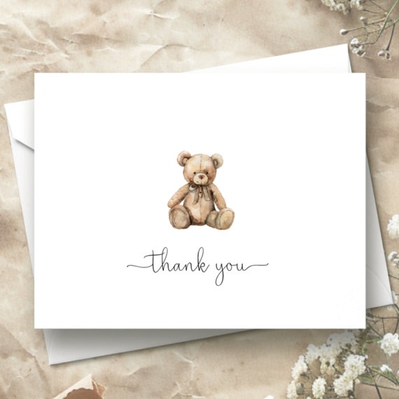 Teddy Bear Thank You Cards | Bear Baby Shower Thank You Cards | Bearly Wait Thank You Cards | Baby Bear Stationery