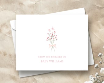 Pink Flower Baby Girl Thank You Cards | Baby In Bloom | Girl Baby Shower Thank You Cards | Dainty Flower Note Cards | From The Nursery Of