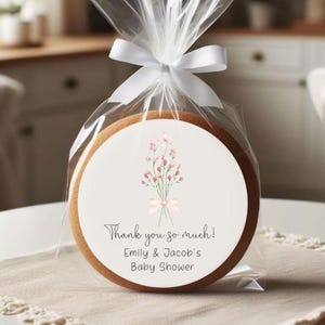 Pink Wildflower Baby Shower Thank You Stickers ~ Thank You For Showering Our Baby ~ Baby Shower Favor Stickers ~ Personalized Stickers