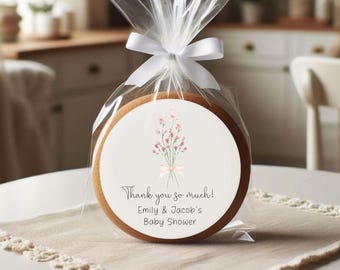 Pink Wildflower Baby Shower Thank You Stickers ~ Thank You For Showering Our Baby ~ Baby Shower Favor Stickers ~ Personalized Stickers