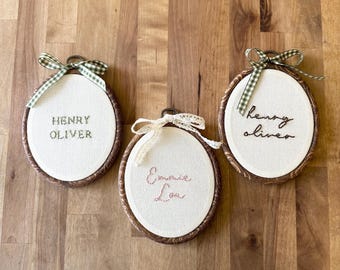 Hand Embroidered Baby Name ~ Name Hoop ~ Embroidered Nursery Wall Hanging ~ Baby Shower Gift ~ Personalized Baby Shower