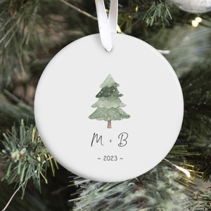 Personalized Stocking Ornament / First Christmas Together Ornament /Married Ornament/Engaged Ornament / Couples Ornament/ Christmas Gift/ Round Tree initials