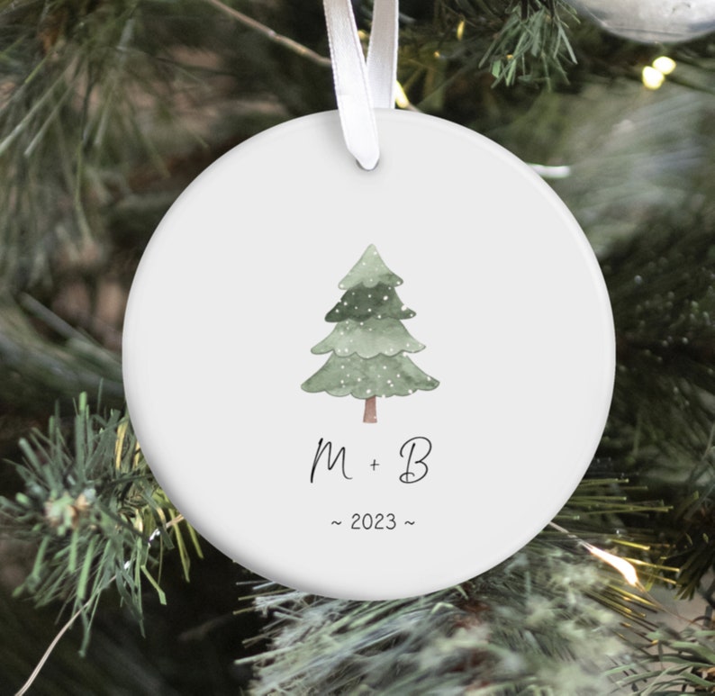 Personalized Stocking Ornament / First Christmas Together Ornament /Married Ornament/Engaged Ornament / Couples Ornament/ Christmas Gift/ Round Tree initials