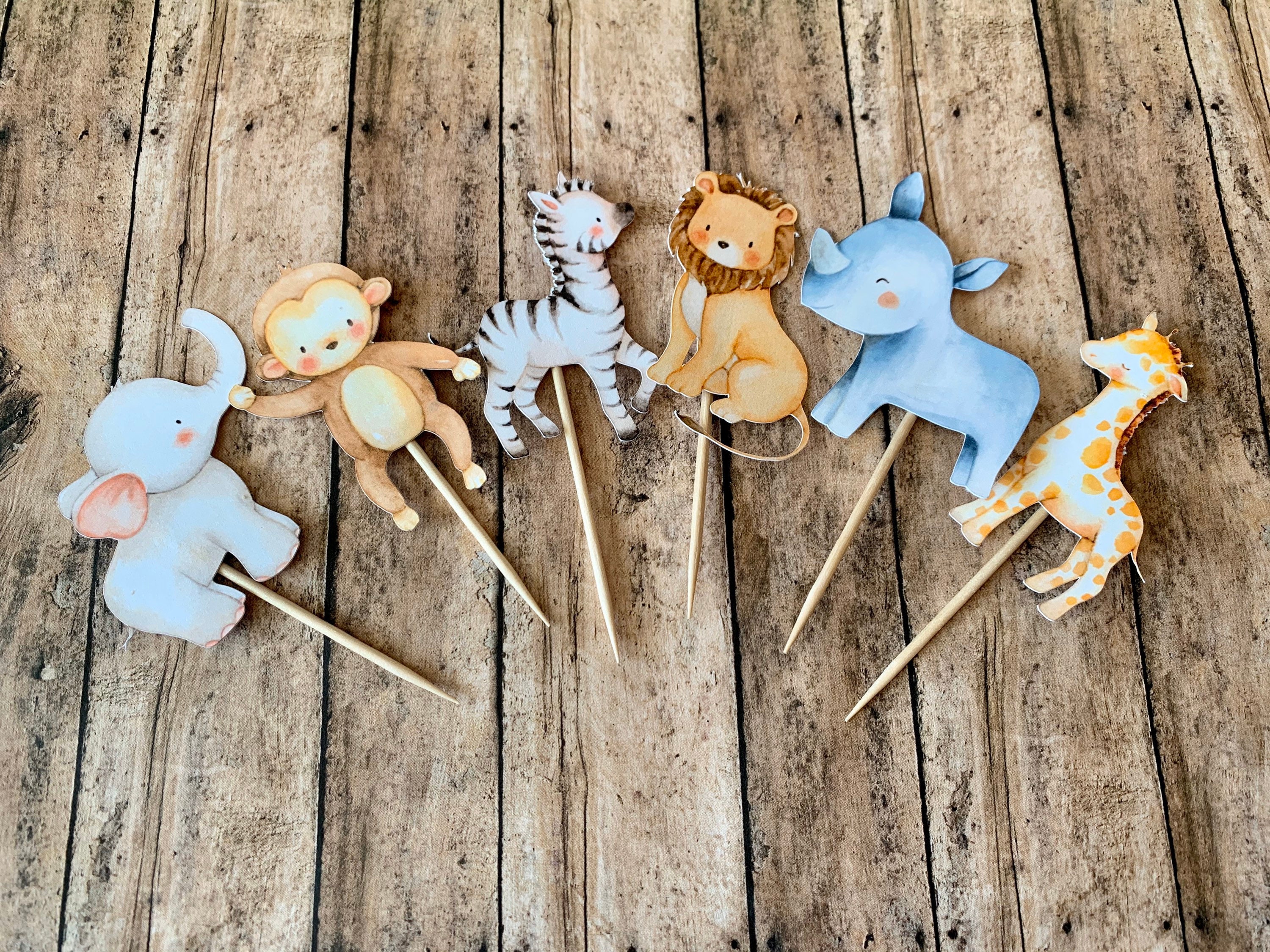 Jungle Animals Safari Cupcake Toppers , Personalized Birthday, Baby S…