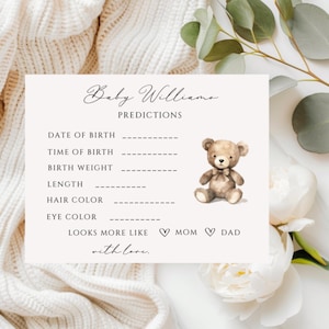 Baby Shower Game ~ Bear Baby Shower Prediction Game ~ Baby Prediction Cards ~ Personalized Baby Shower Game ~ Bear Baby Shower Cards