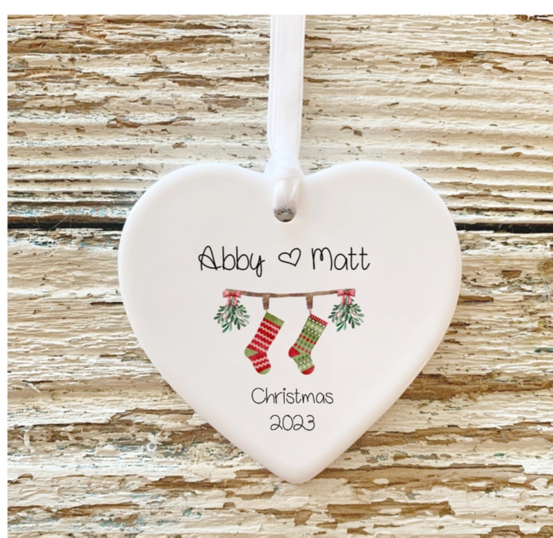 Personalized Stocking Ornament / First Christmas Together Ornament /Married Ornament/Engaged Ornament / Couples Ornament/ Christmas Gift/ Picture 5 Stockings