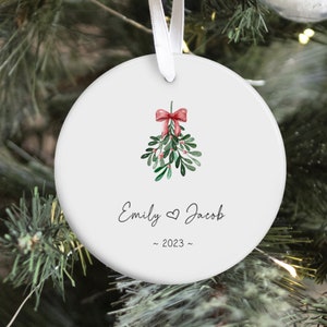 Mr and Mrs Christmas Ornament / Personalized Wedding Gift / First Christmas Married Ornament / Newlywed Gift / Our First Christmas Ornament Round Mistletoe