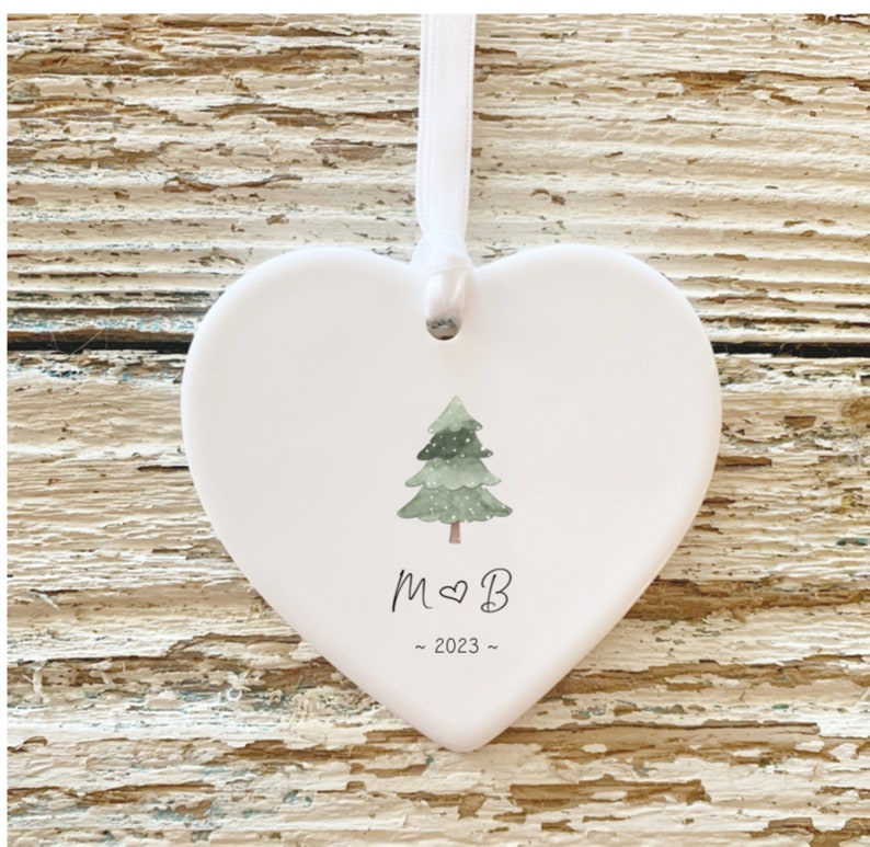 Personalized Stocking Ornament / First Christmas Together Ornament /Married Ornament/Engaged Ornament / Couples Ornament/ Christmas Gift/ Heart Tree Initials