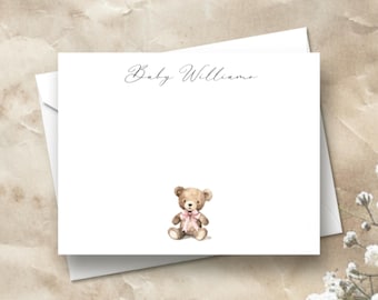 Personalized Baby Girl Bear Thank You Cards | Bear Baby Shower Thank You Cards | Bearly Wait Thank You Cards | Baby Bear Stationery