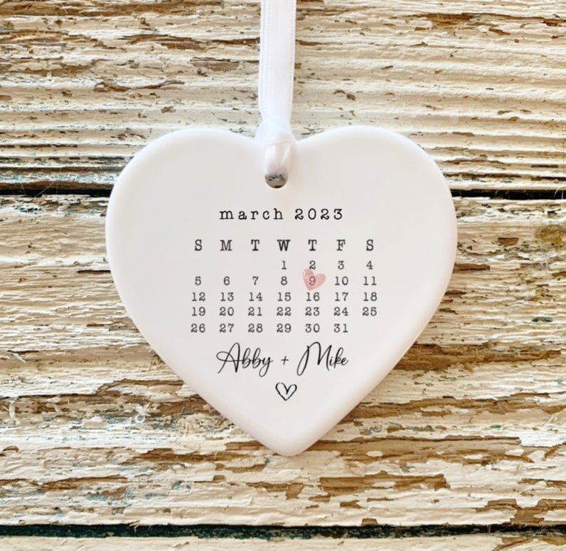 Married Ornament Wedding Gift Wedding Date ornament Calendar Anniversary Gift Our First Christmas Newlywed Gift Engagement Gift Style Picture 3