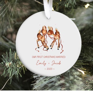 First Christmas Married Ornament Mr Mrs Ornament Personalized Wedding Gift Newlywed Christmas Gift Our First Christmas Ornament Vintage Deer