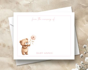 Personalized Baby Girl Bear Thank You Cards | Bear Baby Shower Thank You Cards | Bearly Wait Thank You Cards | Baby Bear Stationery