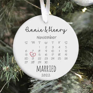 Married Ornament Wedding Gift Wedding Date ornament Calendar Anniversary Gift Our First Christmas Newlywed Gift Engagement Gift Style picture 8