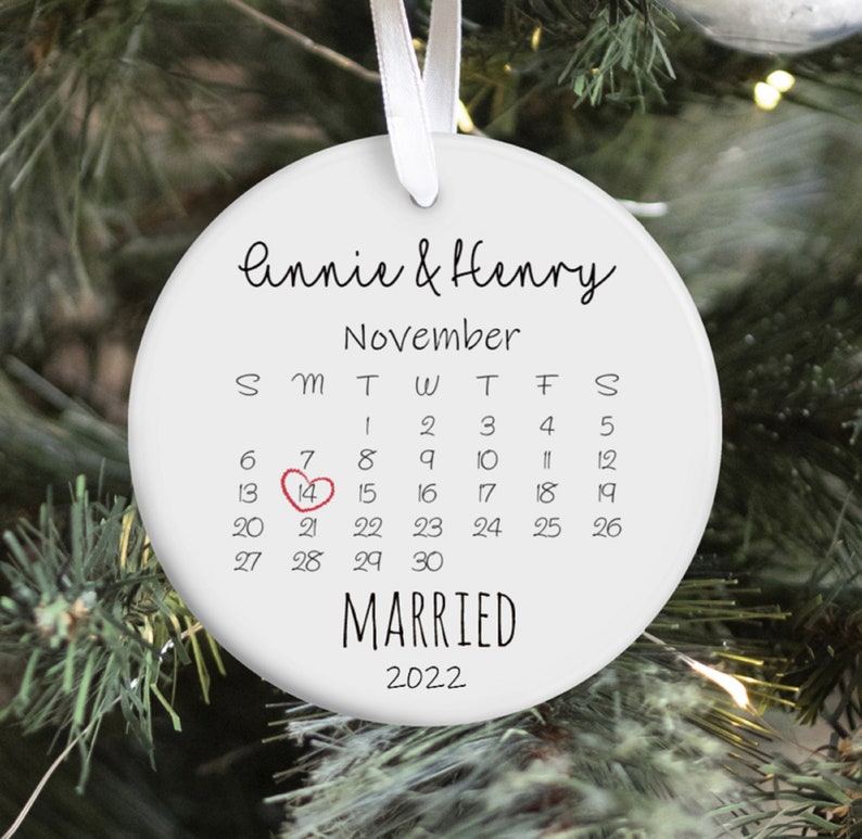 Married Ornament Wedding Gift Wedding Date ornament Calendar Anniversary Gift Our First Christmas Newlywed Gift Engagement Gift Style picture 8