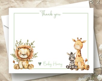 Personalized Jungle Animal Baby Shower Thank You Cards | Jungle Animal Thank You Cards | Safari Baby Shower Thank You Cards | Safari Animals