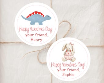 Kids Valentines Day Stickers ~ Valentines Favors ~ Valentines Labels ~ Personalized Valentines Stickers ~ Kids School Treats ~ 2 Inch Round