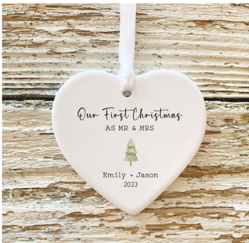 First Christmas Married Ornament Mr Mrs Ornament Personalized Wedding Gift Newlywed Christmas Gift Our First Christmas Ornament image 2