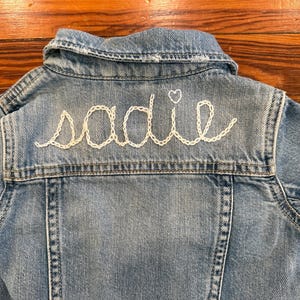 Adorable personalized hand stitched denim jacket- baby/toddler. First birthday gift, shower gift, custom denim jacket. Message with requests