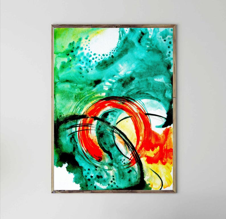 Wall art abstract home decor Modern art work in Orange and Green Art work  for living room Abstract Art Print of Original Oil painting Art &  Collectibles Painting aloli.ru