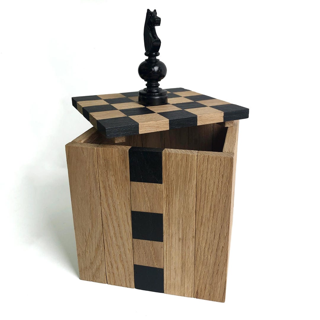 Solid Wood Box With Checkerboard Pattern. Chessboard Storage Box for ...