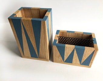 Desk organizer in recycled wood and metal. Smartphone and/or business card holder. Pencil case. Office accessory.